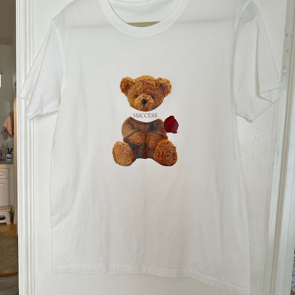 White T-Shirt with Teddy Bear Print